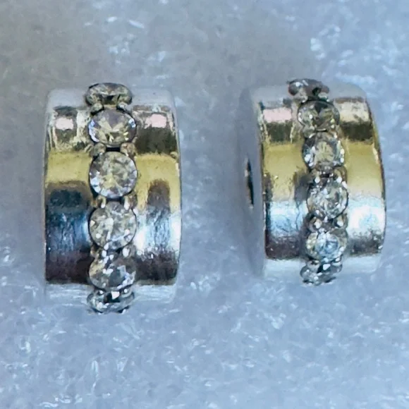 Two Pandora Sterling Silver 925 Clear Sparkling Row Clip Charms - Picture 5 of 6